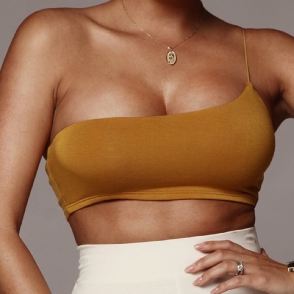 JLUXLABEL Mustard One Shoulder Crop Top